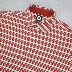 FootJoy Polo Golf Shirt‎ Men's L Burgundy Striped Pique Polyester  Logo